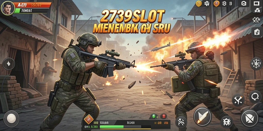 Tangkapan layar dari gameplay intens 2739SLOT dengan aksi tembak-menembak.