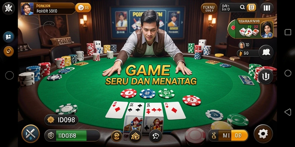 Tampilan gameplay seru dari ID098 yang menampilkan aksi Poker mendebarkan.